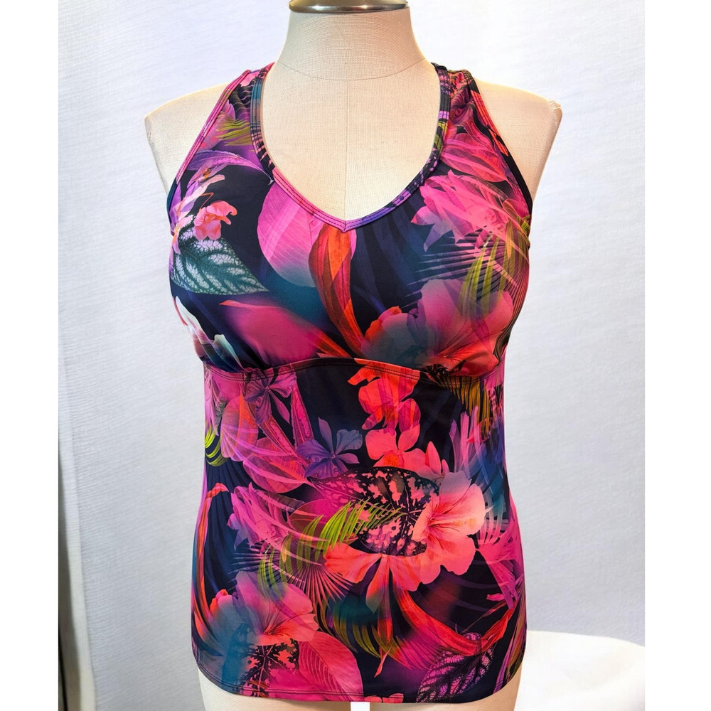 TOP ONLY Torrid 1‎ (1X) Vibrant Floral Wireless Tankini Swimsuit Swim Top Padded